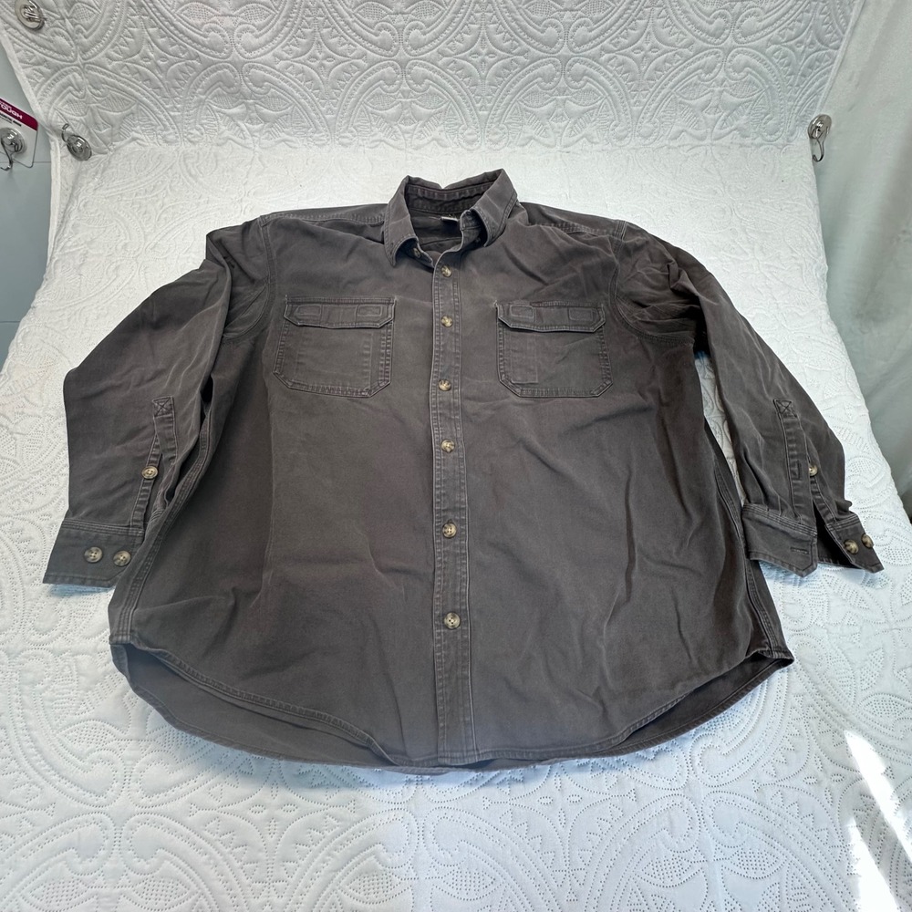 Duluth Trading Co Mens XL Gray Canvas Long Sleeve Button Down Work Shirt